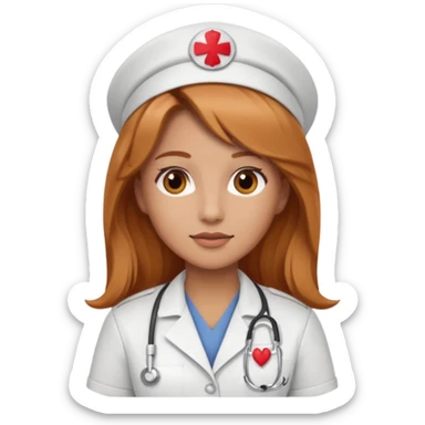 nurse with long dark strawberry blonde hair with brown eyes sticker