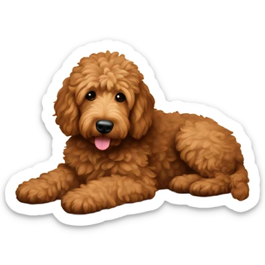 Brown Goldendoodle relaxes on wooden floor sticker