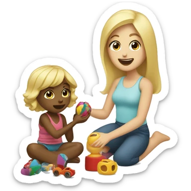 blonde women playing with blonde child with toys sticker