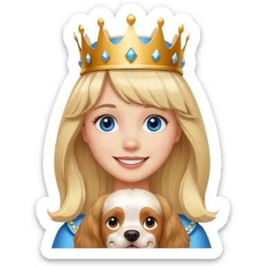 simple Blonde girl with bangs and blue eyes, and a simple crown. giving cockerspaniel energy sticker