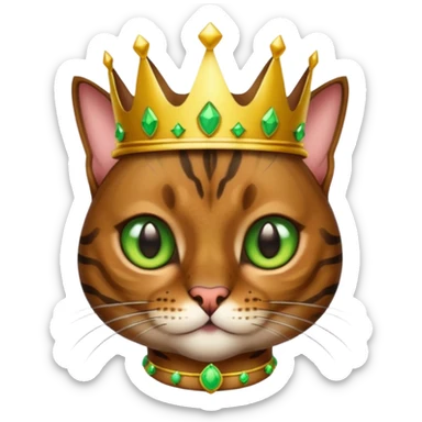 dark brown bengal cat with crown with green eyes sticker