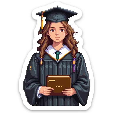 disappointed student holding a failed exam, wearing a graduation cap sticker