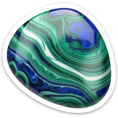 Azurite malachite cabochon gem with swirling blue and green patterns, smooth polished dome surface sticker