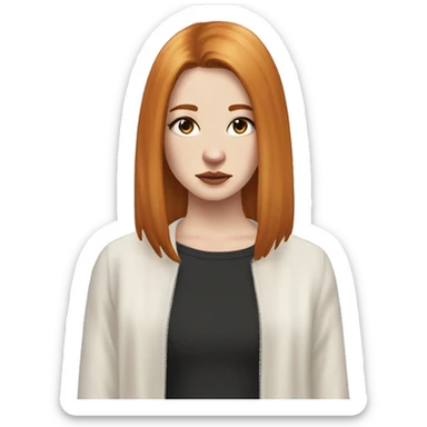 White fair skin, woman, feminine, straight hair in a wolf haircut, ginger coloured hair, grundge aesthetic, beautiful face, British, stylist, aesthetic sticker