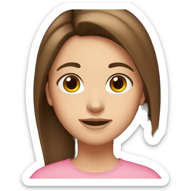 Girl, medium long length brown hair,  brown eyes, pink shirt, sticker