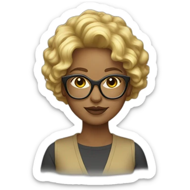 female graphic designer in gold big glasses blonde short curly hair sticker