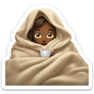 girl inside a blanket sipping coffee eyes closed sticker