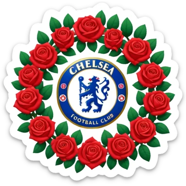 Chelsea football club logo in a wreath of red roses sticker