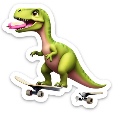 dinosaur on skateboard with pink skirt and pink bow eating a banana  sticker