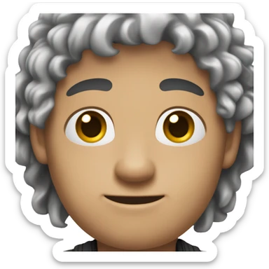 El avatar es un hombre con cabello rizado y oscuro, ojos grandes y expresivos. Sonríe ampliamente y lleva una  bata blanca. Su brazo derecho está levantado en un gesto de saludo. sticker