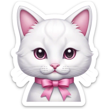 white kitty pink ribbon  sticker