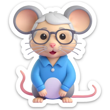 female mouse with very short gray-blond hair, wearing glasses sticker