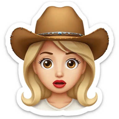 A surprised emoji with big lashes and juicy lips and a cowboy hat  sticker