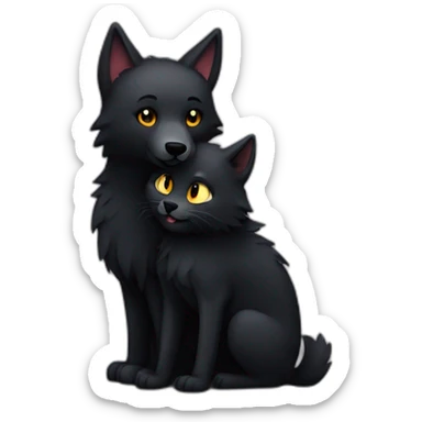 Wolf hugging a black cat sticker
