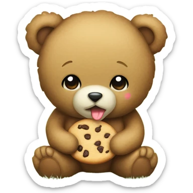 Cute Teddy bear eating a cookie sitting on grass sticker