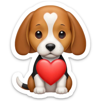 tri-color beagle dog holding heart sticker