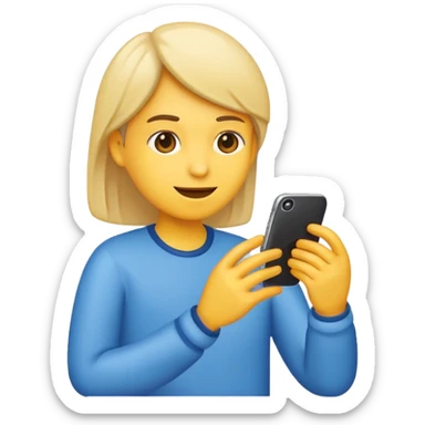 Emoji of a person typing on their smartphone. Simple emoji style, flat design, bright colors, thick outlines. sticker