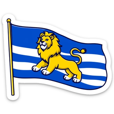 Flag of Zeeland with blue and white wavy stripes and a yellow lion sticker