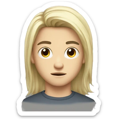 european teenager boy long black hair serious face sticker