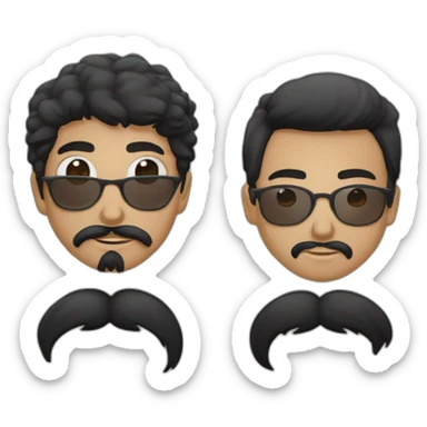 Joven japones de ojos negros, con barba de candado y bigote negro. Cabello lacio y gafas rectangulares negras sticker