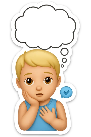 Add a thought bubble above the thinking baby, keep the style consistent with the original image. sticker