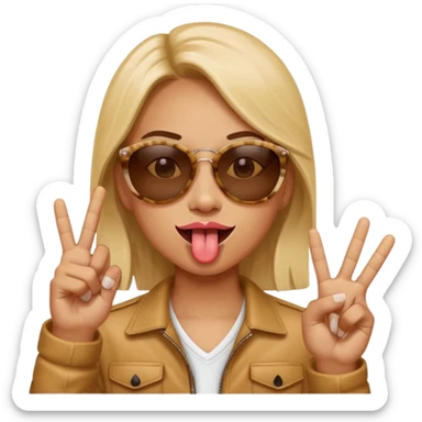 A human doing a peace sign while sticking their tongue out wearing sunglasses sticker