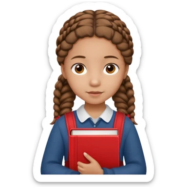 brown braid hair girl kid, student, red book sticker