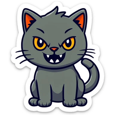 mad cat with fiery eyes and showing teeth sticker
