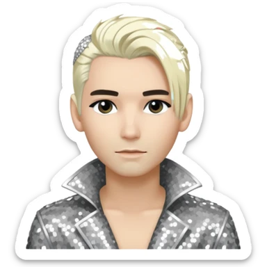 Bill Kaulitz with platinum blonde hair, silver sequin outfit  sticker