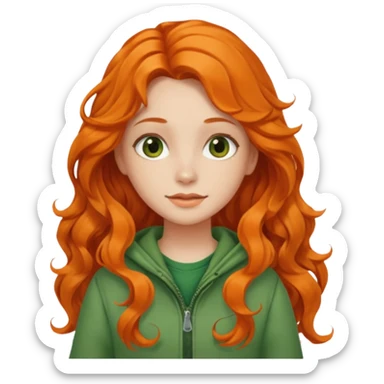 orange wavy long hair girl with wearing green cottage core clothes sticker