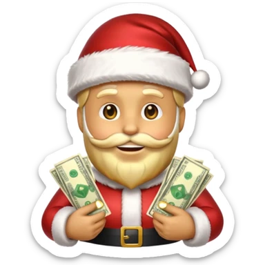 A confident rich emoji face wearing a Santa hat, money stacks, casino vibe, New Year theme, premium 3D emoji style, sharp details, no text, isolated on transparent background sticker