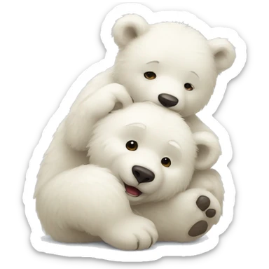 cute white bear cub higging a big bear sticker