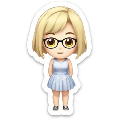 Chubby anime girl with glasses and short blond hair, full body wearing cute dress sticker