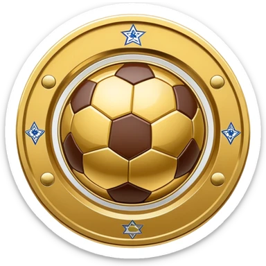 round golden plate with football motifs, representing Israeli Premier League champions sticker
