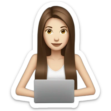 woman with long straight brown hair and pale skin and a laptop on her head drinking coffee sticker