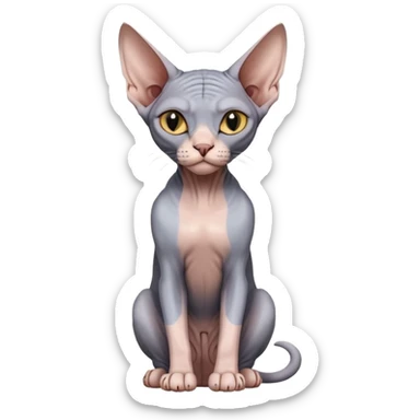 sphynx cat full body sitting with one eye closed sticker