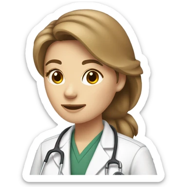 Female light brown hair veterinarian with an emu sticker