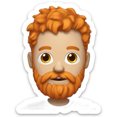 Man named Gordon flowers with big scraggly orange beard, wearing red shorts blue T-shirt, holding stack of messy papers sticker