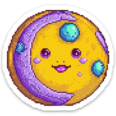 fantasy yellow planet with spots and a cute winking face sticker