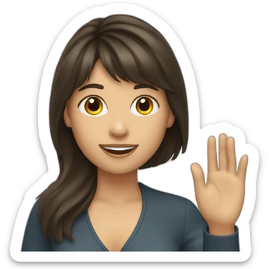 brunette woman with bangs waving sticker