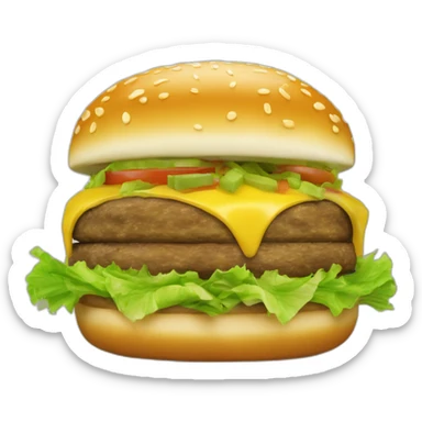 Cheeseburger with shredded lettuce, onion, pickles, special sauce sticker