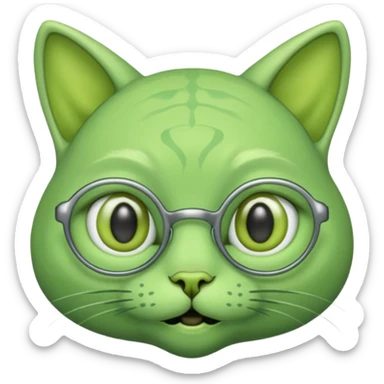 green alien cat with no fur, and spectacles and hair sticker