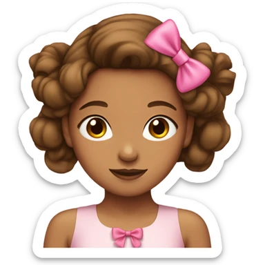 tan skin girl with brown hair with pink bow in hair sticker