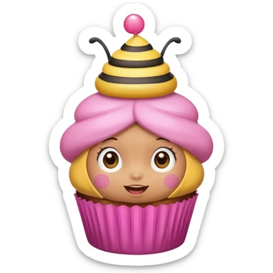 a Bee with pink Birthday Hat, Embarrassed bee with cupcake sticker
