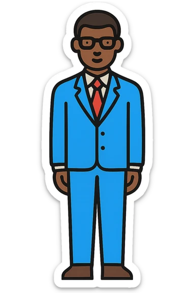a dark-skinned man in a suit with glasses, full-length sticker