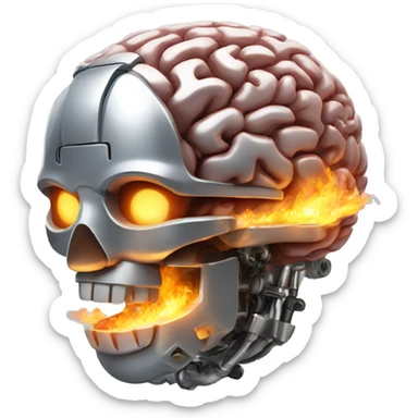 mechanical brain on fire sticker