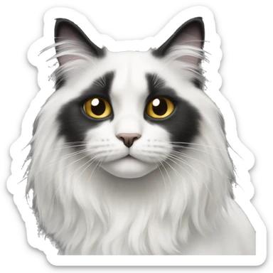 half Black and half white long hair cat with black muzzle sticker