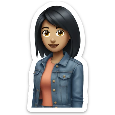 girl with medium black hair and blue streak, wearing a denim jacket sticker