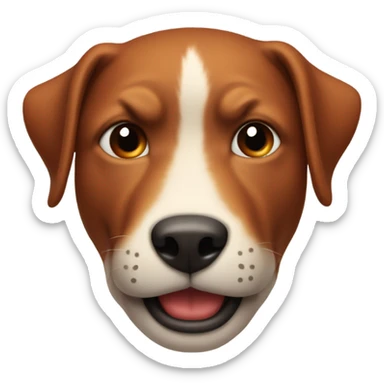 Circular emoji, no nose, smiling with large canine teeth, top half of head missing, red skin sticker