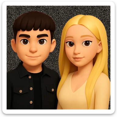 Slightly increase the volume of the upper body of the girl and move the girl away from the boy, preserving the style of the image. sticker